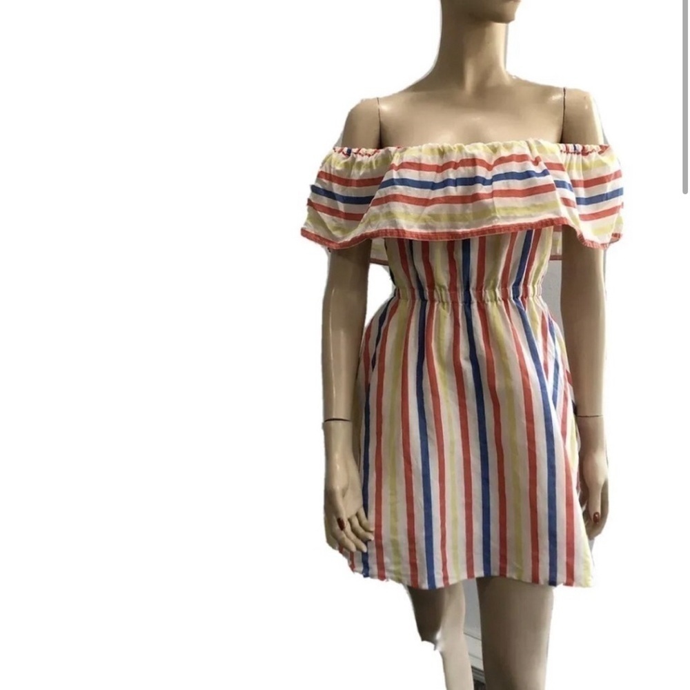 Lily Brown multi color off the shoulder dress